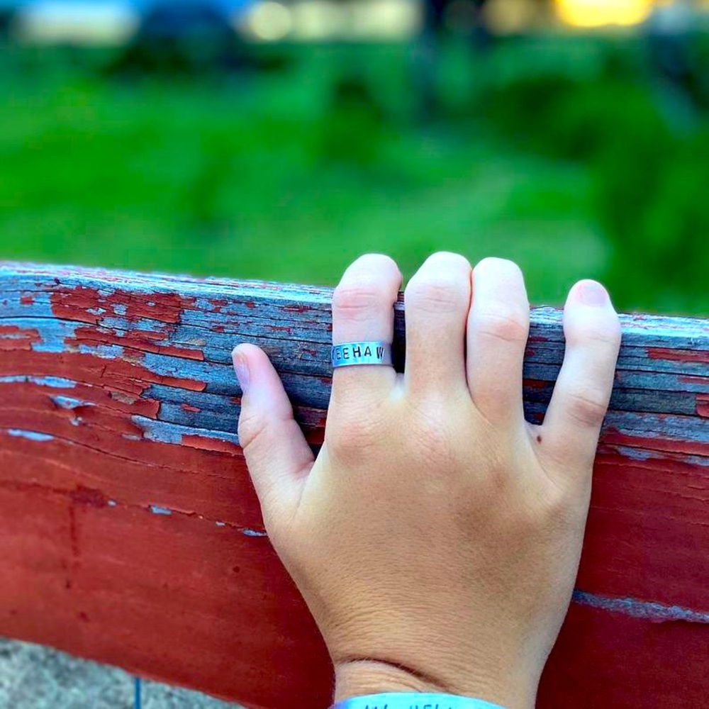 Yeehaw Stamped Adjustable Silver Stacker Ring